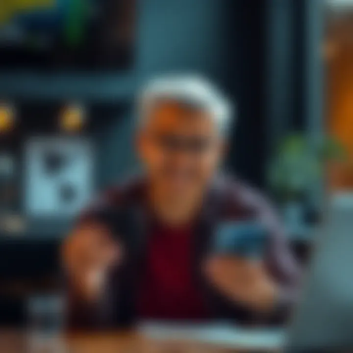 Happy individual reviewing credit card benefits