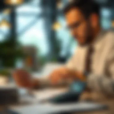 A business owner reviewing financial options with a calculator