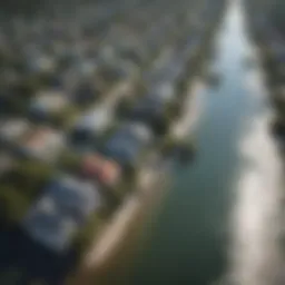 Aerial view of a coastal Florida neighborhood vulnerable to flooding