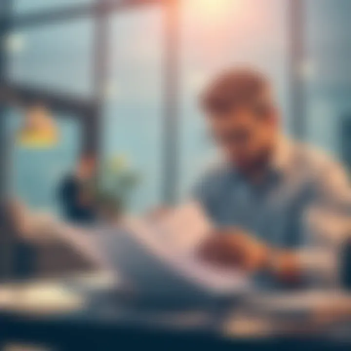 Illustration of an entrepreneur reviewing business documents