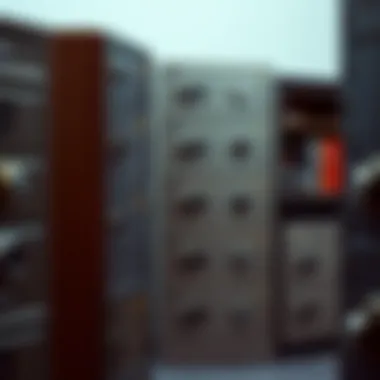 An array of different safe deposit boxes emphasizing their various sizes and designs.