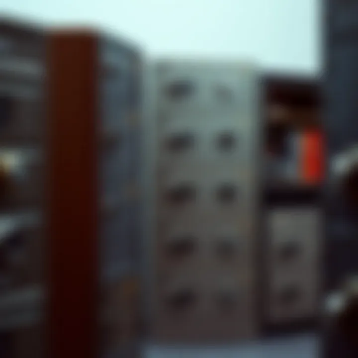 An array of different safe deposit boxes emphasizing their various sizes and designs.