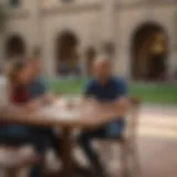 Stanford University campus with students engaged in discussions