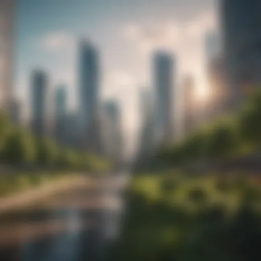 A vibrant city skyline with green spaces symbolizing sustainable urban development.
