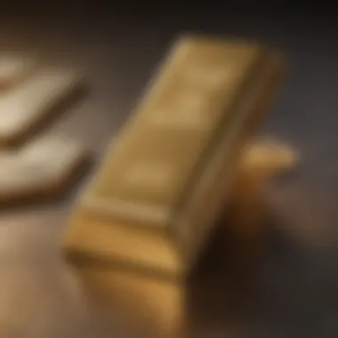 A close-up view of a large gold bar showcasing its shiny surface and weight