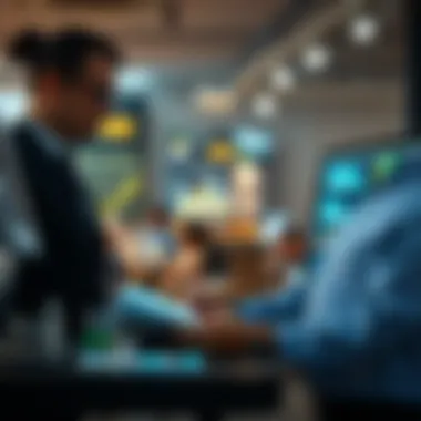 Technology Integration in Financial Analysis A financial analyst collaborating with technology tools