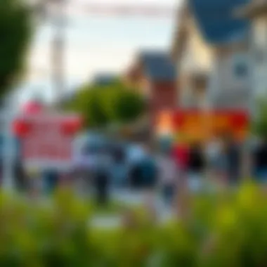 A bustling neighborhood during an open house event