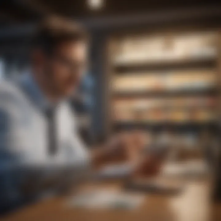 A confident business owner reviewing financial strategies and credit card options on a digital device.