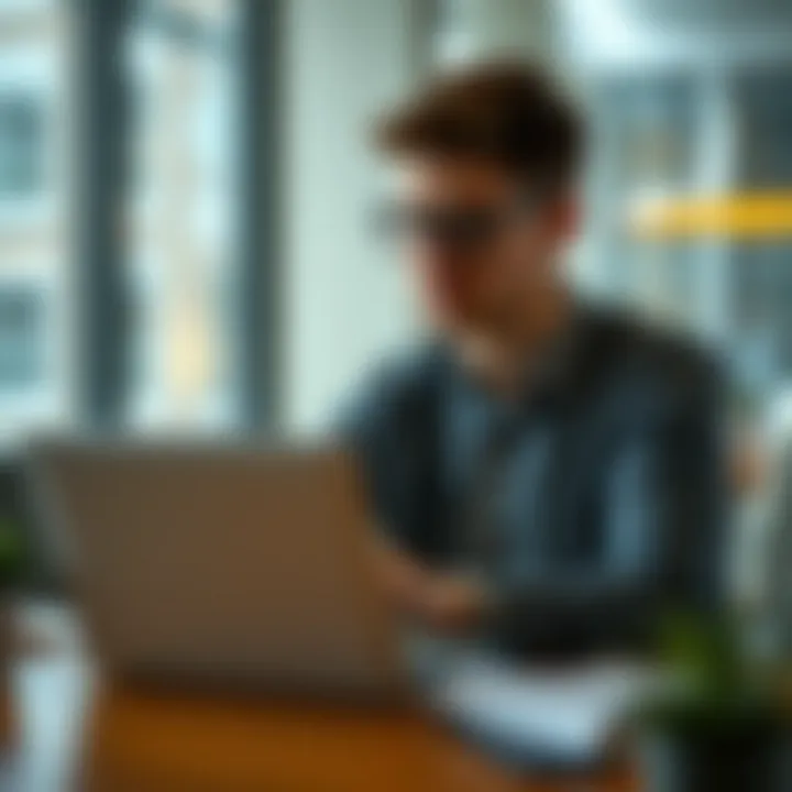 Analyzing Market Trends for Business Success A young entrepreneur studying market trends on a laptop