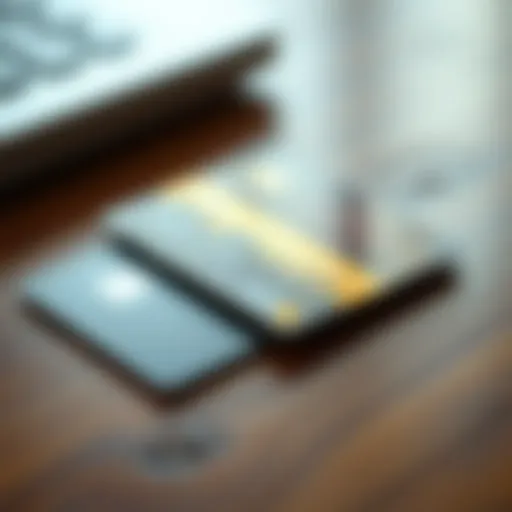 A close-up of a credit card on a wooden table