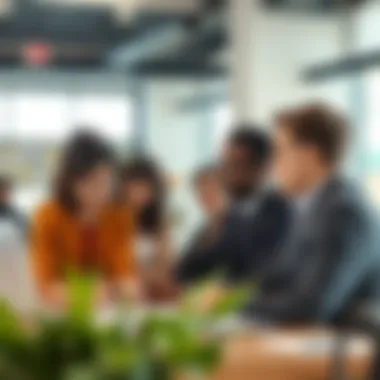 A diverse group of professionals discussing banking options