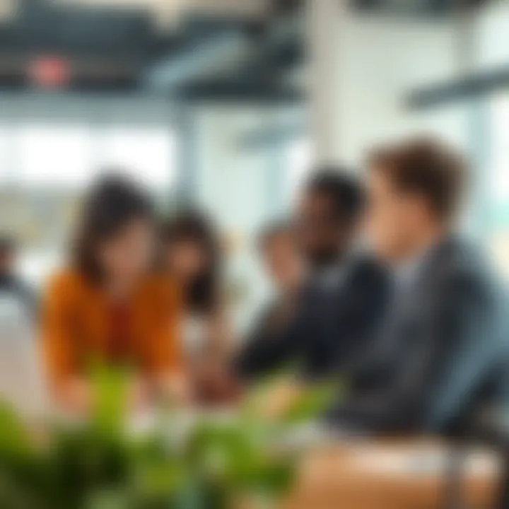 A diverse group of professionals discussing banking options