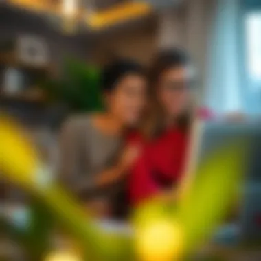 A couple reviewing housing listings online