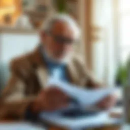 A senior reviewing financial documents with a calculator