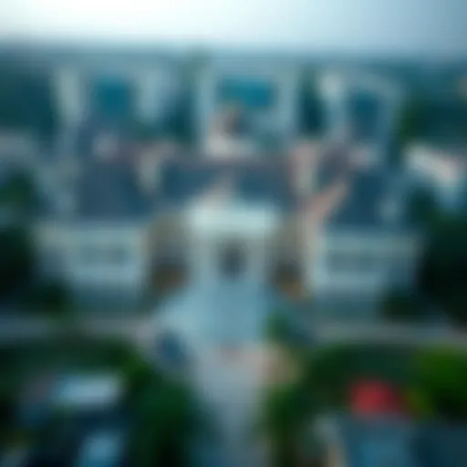 Aerial view of a prestigious business school campus in India showcasing its architecture