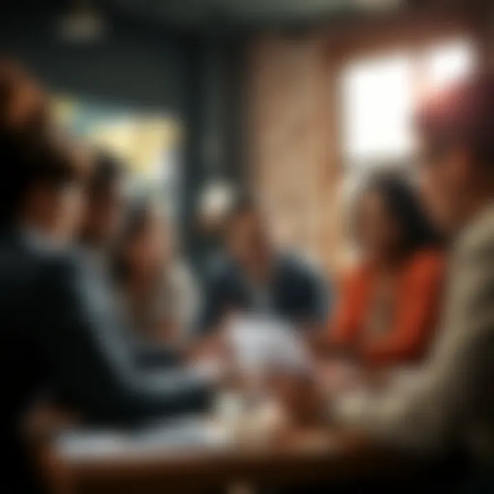 Collaboration among diverse individuals brainstorming financial strategies