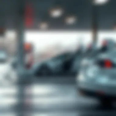 Public Charging Stations: A Hub for Electric Vehicles Public charging station with multiple Tesla vehicles